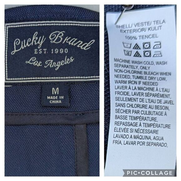 Lucky Brand Navy Blue Tencel Overlay Front Open Light Jacket Size M Pockets - Picture 8 of 8